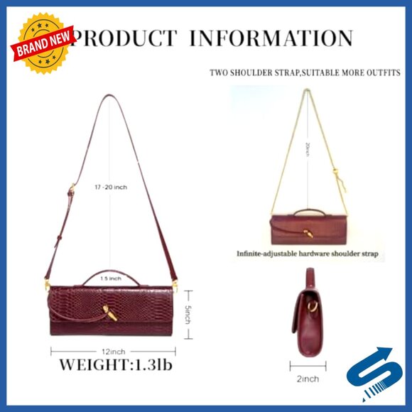 Vegan Leather Top-Handle Clutch with Removable Straps, Evening Bag - Picture 3 of 6